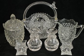 Large Lot Of Vintage Misc. Cut Glass Vessels Including HOFBAUER Lead Crystal Basket With Birds Made In Germany