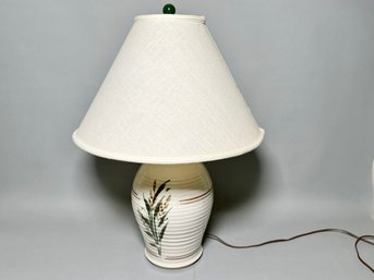 Beautiful Vintage Hand Painted Lamp With Green Finial