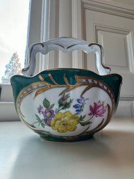 Vintage Elios Hand Painted Porcelain Basket W/ Flowers & Gold Trim