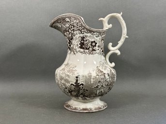 A Lovely Antique Transferware Pitcher In Brown