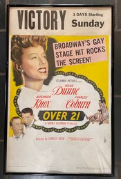 Framed 1945 Original Movie Theater Poster - Irene Dunne And Charles Coburn In 'over 21'