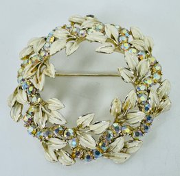 BEAUTIFUL SIGNED CORO RHINESTONE AND ENAMEL BROOCH