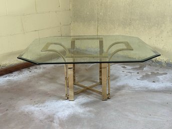 A Stylish Vintage Coffee Table In Brass & Glass