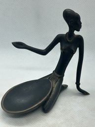 Fine ART DECO Richard Rohac Austrian Bronze Sculpture- Seated African Woman With Bowl