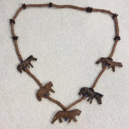 Vintage Wood Zoo Animals Necklace - K