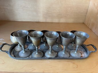 A Set Of Antique Silver Plate Kiddish Cups And Goblets On Tray - FB Rogers