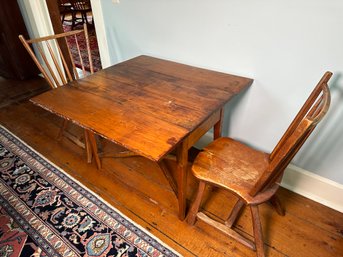 Antique Wooden Drop Leaf Table And Chairs