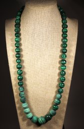 Elongated Graduated Malachite Beaded Necklace (finish Is Off On Some Beads)