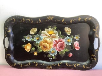 Floral Painted Black Tray