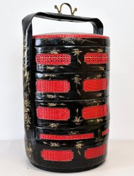 A Large Vintage Chinese Lacquer Bakul Siah Wedding Basket