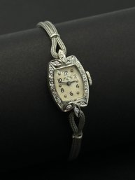 Gorgeous 14k White Gold & Diamonds Lady Elgin Wrist Watch