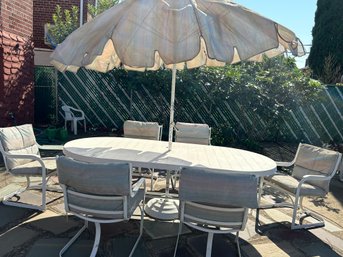 Vintagecomplete Patio Set With Original Umbrella And Cushions- Sturdy