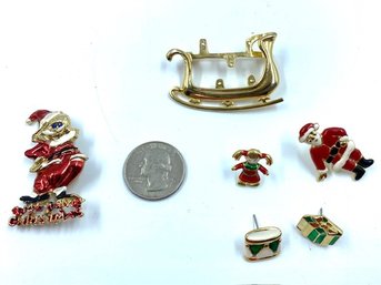 Santa And Buildable Sleigh Brooch