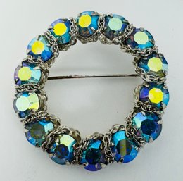 VINTAGE BLUE AURORA BOREALIS RHINESTONE BROOCH