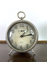 Vintage Gilbert Radium Alarm Clock With Chrome Case And White Dial Untested