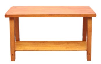 Wood Block Honey Oak Console Table With Open Bottom Shelf