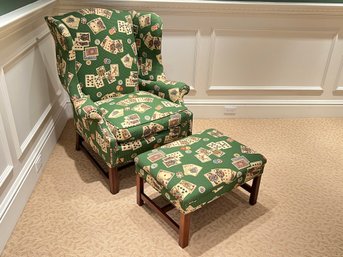 Fun Poker Themed Wing Back Chair And Ottoman, Perfect For Your Game Room