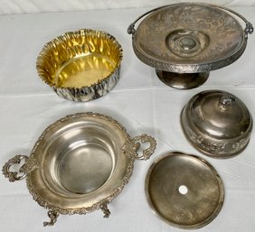 Silver Plated Lot - Butter Dish, Handled Server, Gilt Interior Bowl (3)