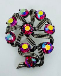 VINTAGE PINK RHINESTONE FLOWER FORM BROOCH