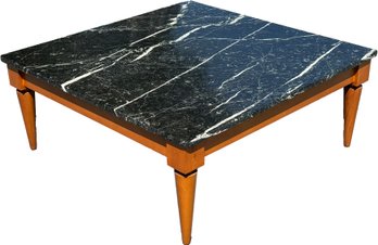 A Vintage Marble Top Coffee Table With Turned Maple Legs