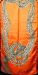 Signed Kenneth J Lane Peach Colored Silk Scarf Decorated With Pearls