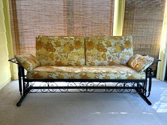 A Fantastic Vintage Convertible Glider Sofa Bed With Harvest Gold Floral Upholstery