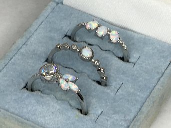 Very Pretty 925 / Sterling Silver With Opal White Sapphire Stacking Rings - Brand New - GREAT Look - Nice !