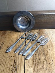 Electroplated Pickle Forks And Trinket Dish