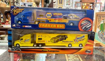 Brand New Auto Parts Winners Circle Trailer Rig Blue Truck & Hot Wheels Racing 2001 Team Transporters. LP/C2