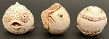 Vintage Harmony Kingdom Roly Poly Trinket Boxes - Fats Fish - Monica Blow Fish - Divine Frog - 1.5 Round - UK