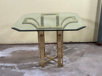 A Stylish Vintage Side Table In Brass & Glass