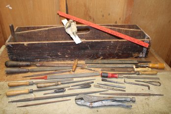 Antique Carpenter's Tool Box Full Of Vintage Tools
