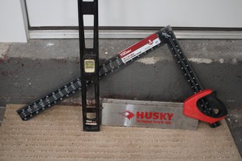 Mixed Tools With Husky Saw, Empire Level And Hyper Tough Square