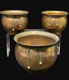 Three Brass Pots-marked India