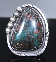 Large Vintage Native American Indian Turquoise Sterling Silver Ring Size 8