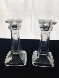 Pair Of Vintage Jeannette (?) Glass Candlestick Holders