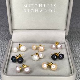 Over $700 Retail Value - 8 Pairs Of Genuine Cultured Baroque Pearl Earrings - 14K Gold Overlay Sterling Mounts
