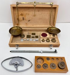 Vintage Scale With Weights In Original Box, Second Set Of Scale Weights, Dynamometer & More