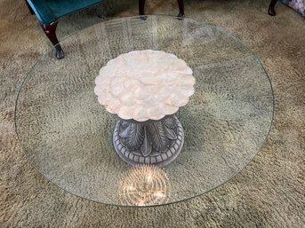 Hollywood Regency Round Coffee Table With Capiz Shell Detail