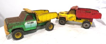 Vintage 2 Tonka Pressed Steel  Dump Trucks Construction Toys Green Yellow Red