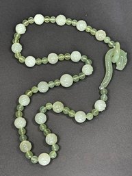 Jade Jadeite Hand Carved Necklace Having Horse Formed Clasp 24' Long