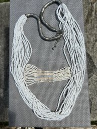 Duo Of White Seed Bead Necklace & Bracelet