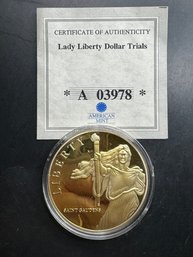 American Mint Lady Liberty Dollar Trials Saint Gaudens Layered In 24k Gold