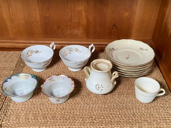 Antique Bone China Gold Gilt Design Unmarked And 2 Hand Painted Flared Rim Ramekins No Markings