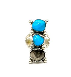 Vintage Large Sterling Silver Turquoise Color Stone Ring, Size 6