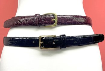 Two Leather Belts- Burgundy Imported Alligator & Calf Size 32 And Italian Leather Belt From Uruguay Size 34