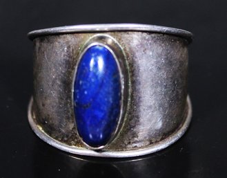 Hand Crafted Arts & Crafts Sterling Silver Band Ring Having Lapis Stone Size 10.5