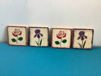 Set Of 4 Floral Tile Art