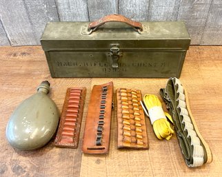 Vintage Military Rifle Ammo Chest With Accessories