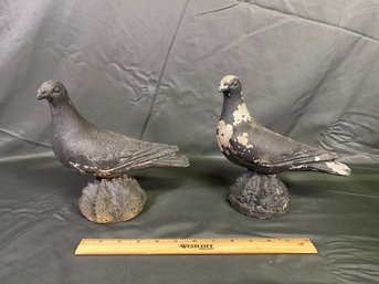 Pair Vintage Cement Cast Pigeons 9x4x8 Vintage Beauties Heavy